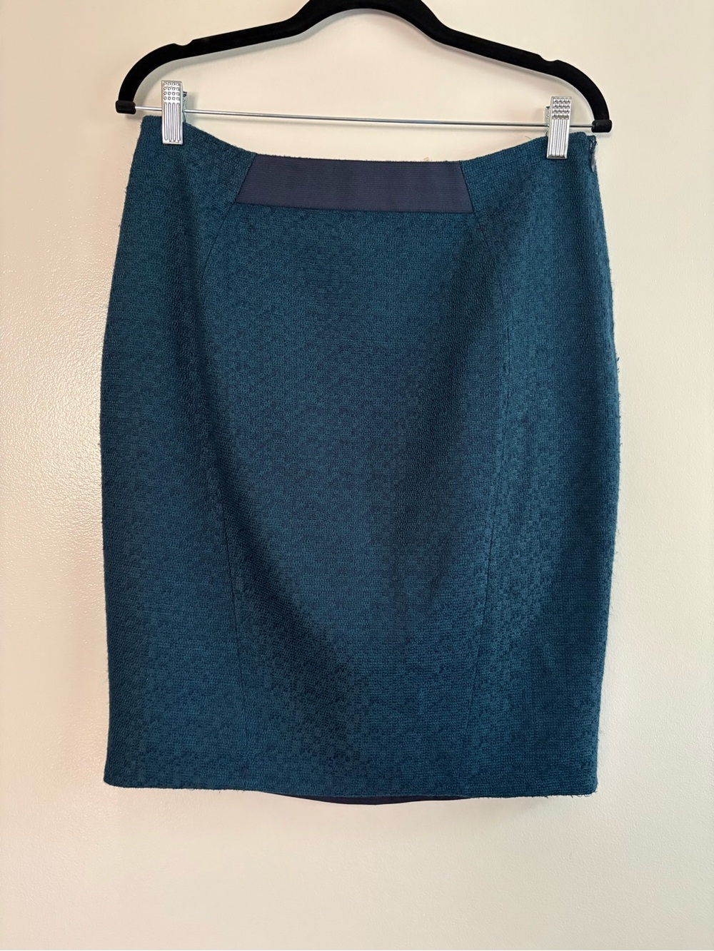 Tahari Textured Tweed Pencil Skirt Blue Teal Professional Office Work Size 8